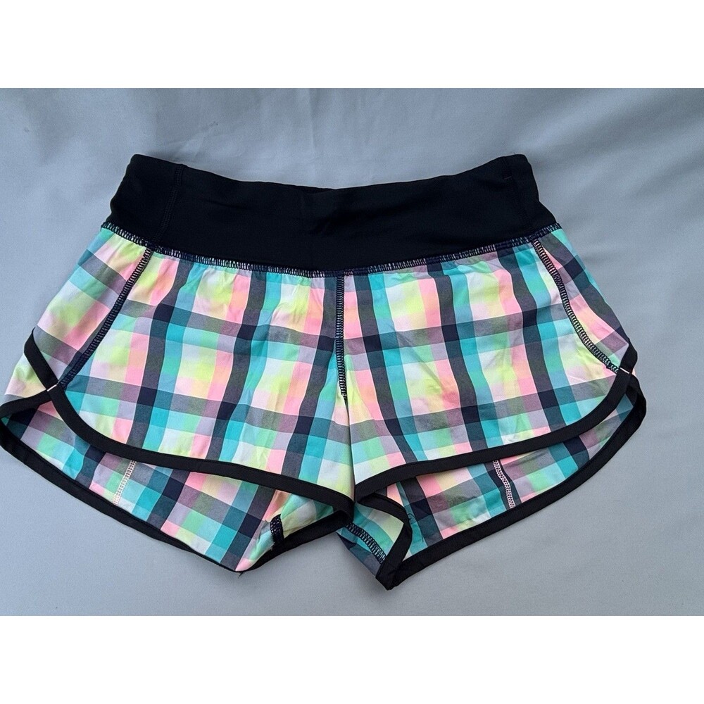 Lululemon Shorts Sea Wheeze Plaid Mermaid Blue Black Yellow Size 2